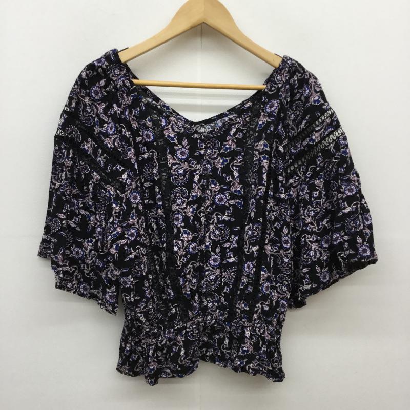 ジーナシス JEANASIS カットソー 七分袖 FREE 花柄 黒 / ブラック /  レディース USED 古着 中古 10036166