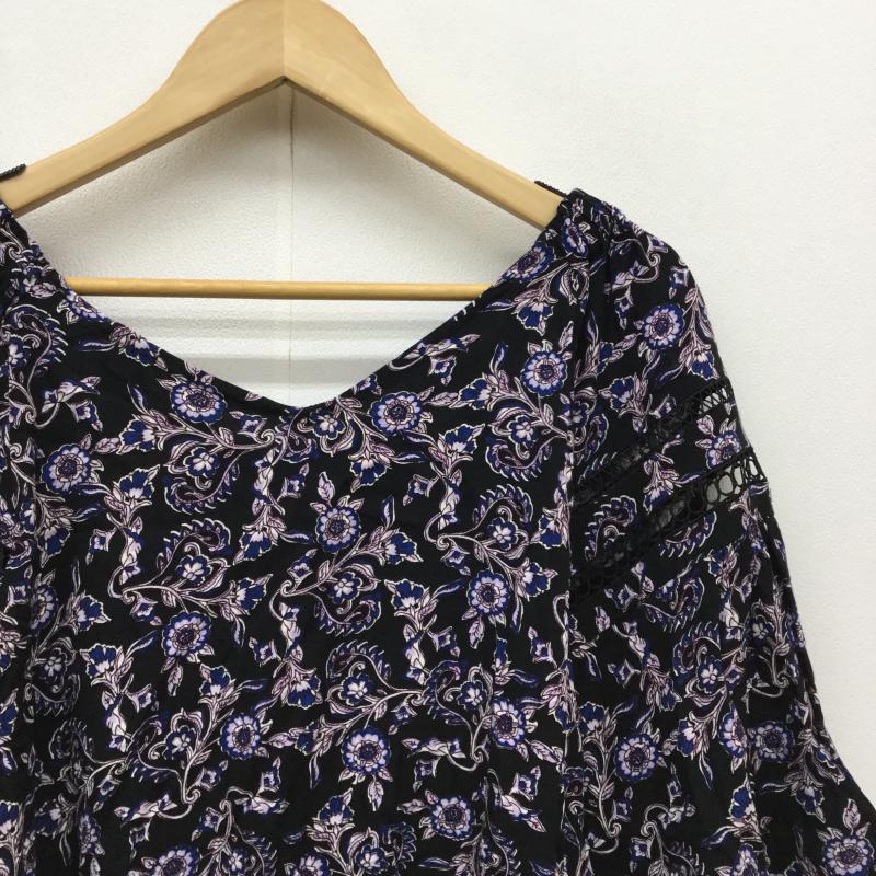 ジーナシス JEANASIS カットソー 七分袖 FREE 花柄 黒 / ブラック /  レディース USED 古着 中古 10036166