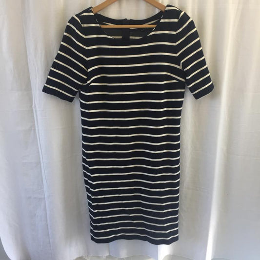 バナナリパブリック BANANA REPUBLIC ワンピース ひざ丈スカート M ボーダー柄 紺 / ネイビー /  レディース USED 古着 中古 10036510