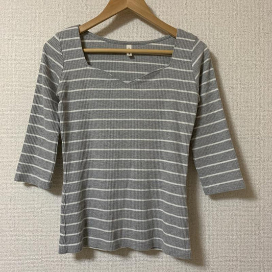 ロイヤルパーティー ROYAL PARTY カットソー 七分袖 FREE ストライプ 灰 / グレー / X 白 / ホワイト /  レディース USED 古着 中古 10036584