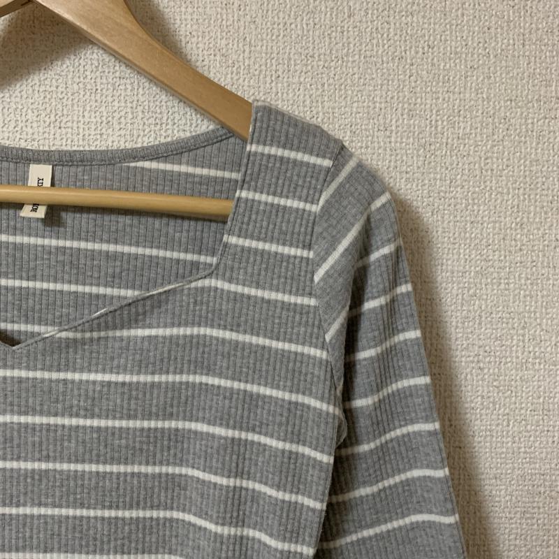 ロイヤルパーティー ROYAL PARTY カットソー 七分袖 FREE ストライプ 灰 / グレー / X 白 / ホワイト /  レディース USED 古着 中古 10036584