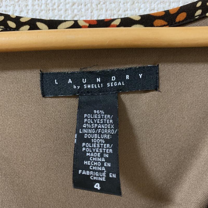ランドリーバイシェリーシーガル LAUNDRYBYSHELLISEGAL ワンピース ひざ丈スカート リボンベルト 4 幾何柄 茶 / ブラウン / X 橙 / オレンジ / X 白 / ホワイト /  レディース USED 古着 中古 10036615