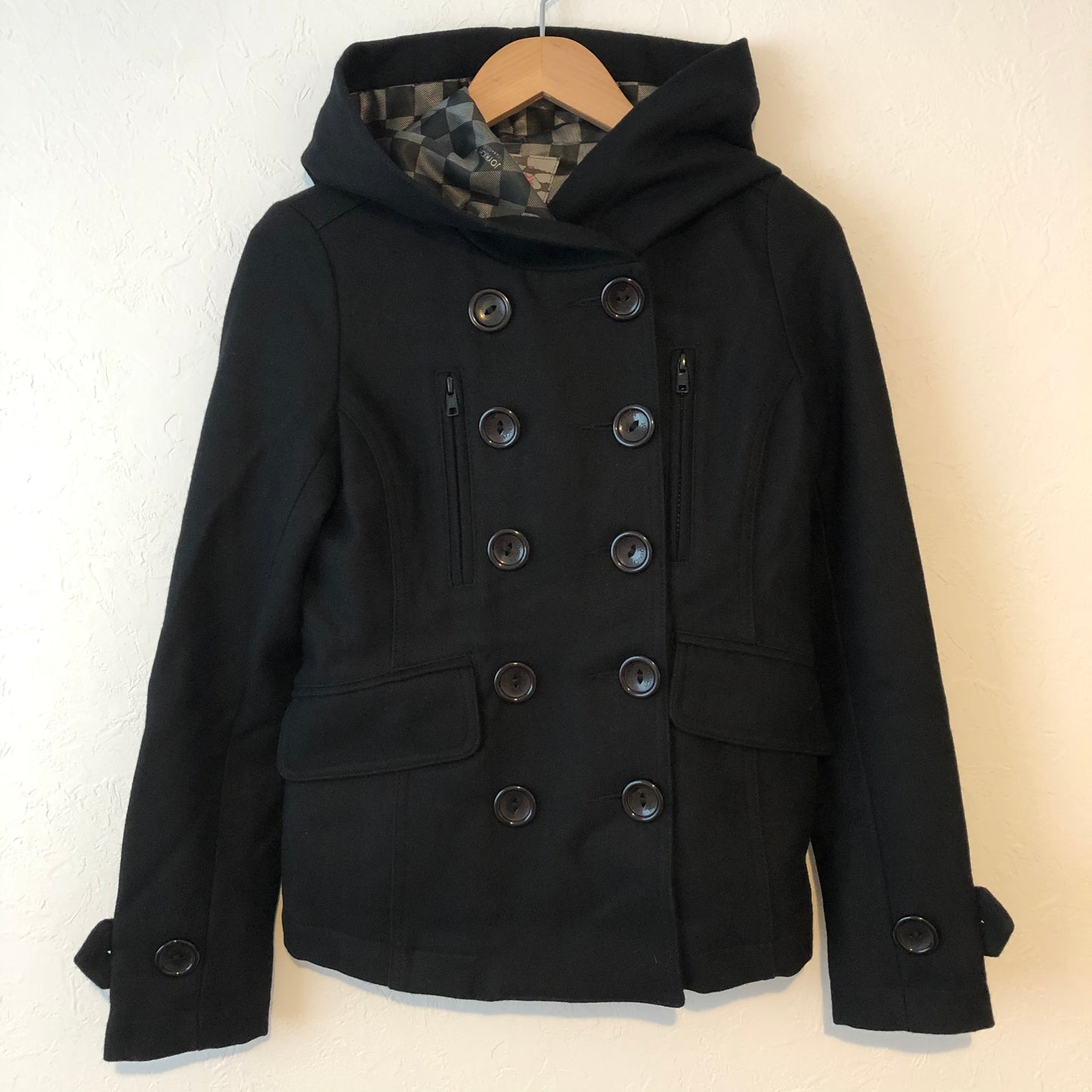 ジョイリッチ JOYRICH コート ピーコート フード付き　ウール　ローズバット XS 無地 黒 / ブラック /  レディース USED 古着 中古 10036786