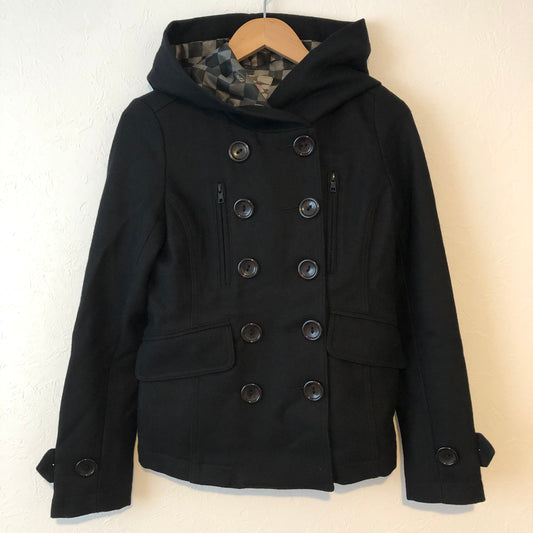 ジョイリッチ JOYRICH コート ピーコート フード付き　ウール　ローズバット XS 無地 黒 / ブラック /  レディース USED 古着 中古 10036786
