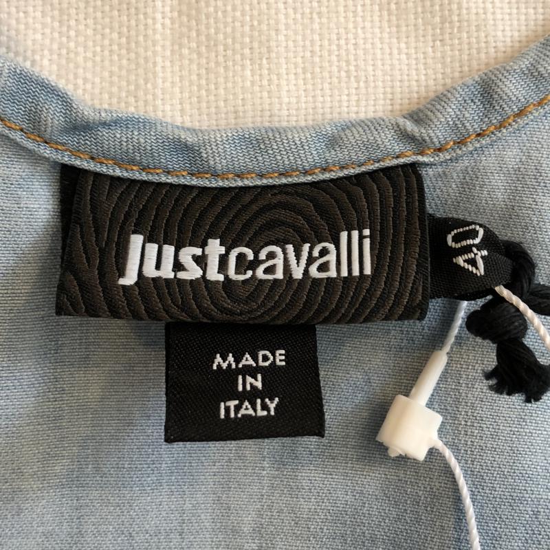 ジャストカヴァリ Just Cavalli ワンピース ひざ丈スカート シャンブレー　ギャザー　フリル ダメージ　リペア加工 40 無地 X ロゴ、文字 X ワンポイント X 刺繍 X 花柄 X ダメージ加工 レディース USED 古着 中古 10036924