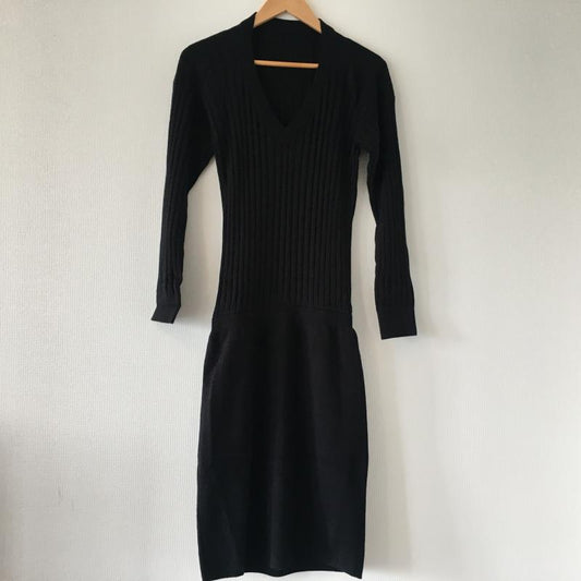 イノウェーブ innowave ワンピース ひざ丈スカート M 無地 黒 / ブラック /  レディース USED 古着 中古 10036971