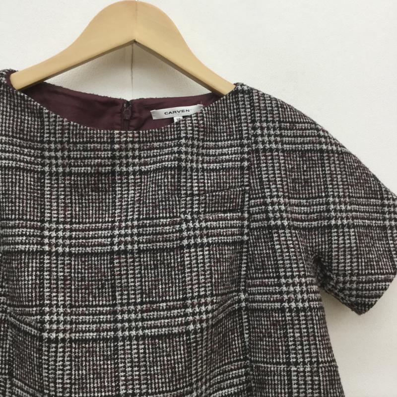カルヴェン CARVEN カットソー 半袖 38 チェック 白 / ホワイト / X 黒 / ブラック / X えんじ / ワインレッド /  レディース USED 古着 中古 10038380