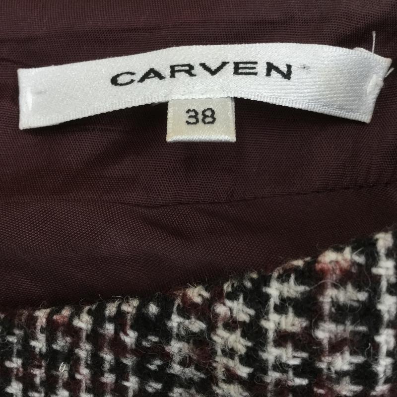 カルヴェン CARVEN カットソー 半袖 38 チェック 白 / ホワイト / X 黒 / ブラック / X えんじ / ワインレッド /  レディース USED 古着 中古 10038380
