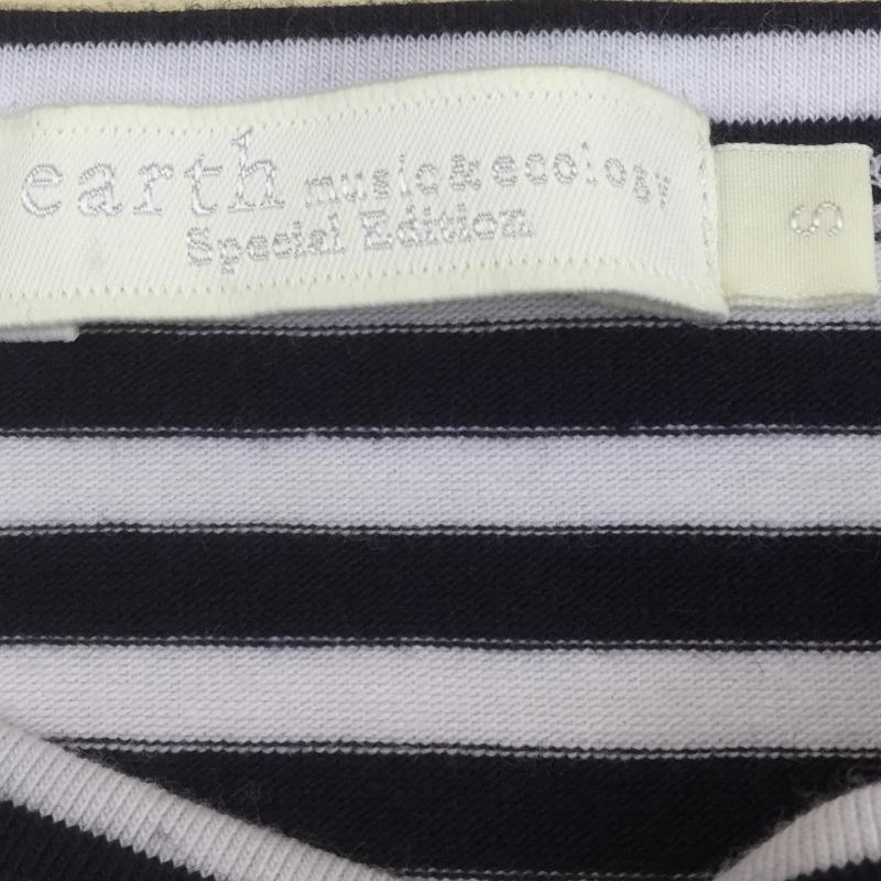 アースミュージックアンドエコロジー earth music&ecology カットソー 半袖 S ボーダー柄 白 / ホワイト / X 黒 / ブラック /  レディース USED 古着 中古 10039451