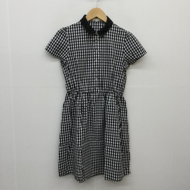 アースミュージックアンドエコロジー earth music&ecology ワンピース ひざ丈スカート ギンガムチェック半そでワンピース S チェック 白 / ホワイト / X 黒 / ブラック /  レディース USED 古着 中古 10041312