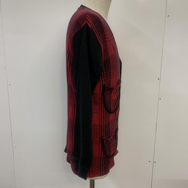 ビームス BEAMS カーディガン 長袖 チェック S 無地 X チェック 黒 / ブラック / X 赤 / レッド /  メンズ USED 古着 中古 10042054