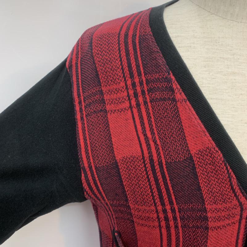 ビームス BEAMS カーディガン 長袖 チェック S 無地 X チェック 黒 / ブラック / X 赤 / レッド /  メンズ USED 古着 中古 10042054
