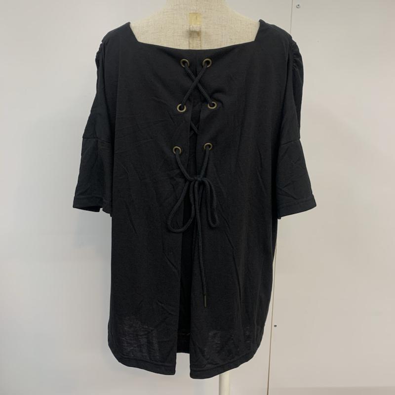 グローバルワーク GLOBAL WORK カットソー 半袖 五分袖 リボン L 無地 黒 / ブラック /  レディース USED 古着 中古 10042421