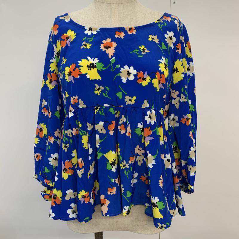 ローリーズファーム LOWRYS FARM カットソー 七分袖 花柄 ペプラム M 花柄 青 / ブルー /  レディース USED 古着 中古 10042422