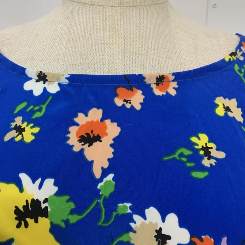 ローリーズファーム LOWRYS FARM カットソー 七分袖 花柄 ペプラム M 花柄 青 / ブルー /  レディース USED 古着 中古 10042422