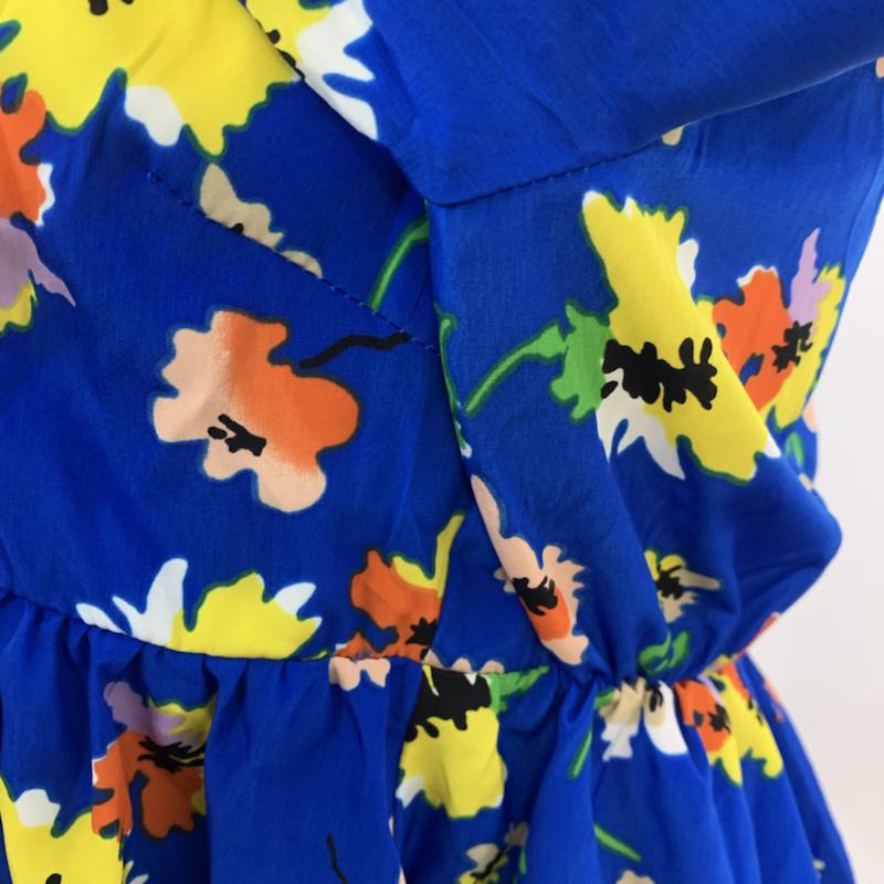 ローリーズファーム LOWRYS FARM カットソー 七分袖 花柄 ペプラム M 花柄 青 / ブルー /  レディース USED 古着 中古 10042422