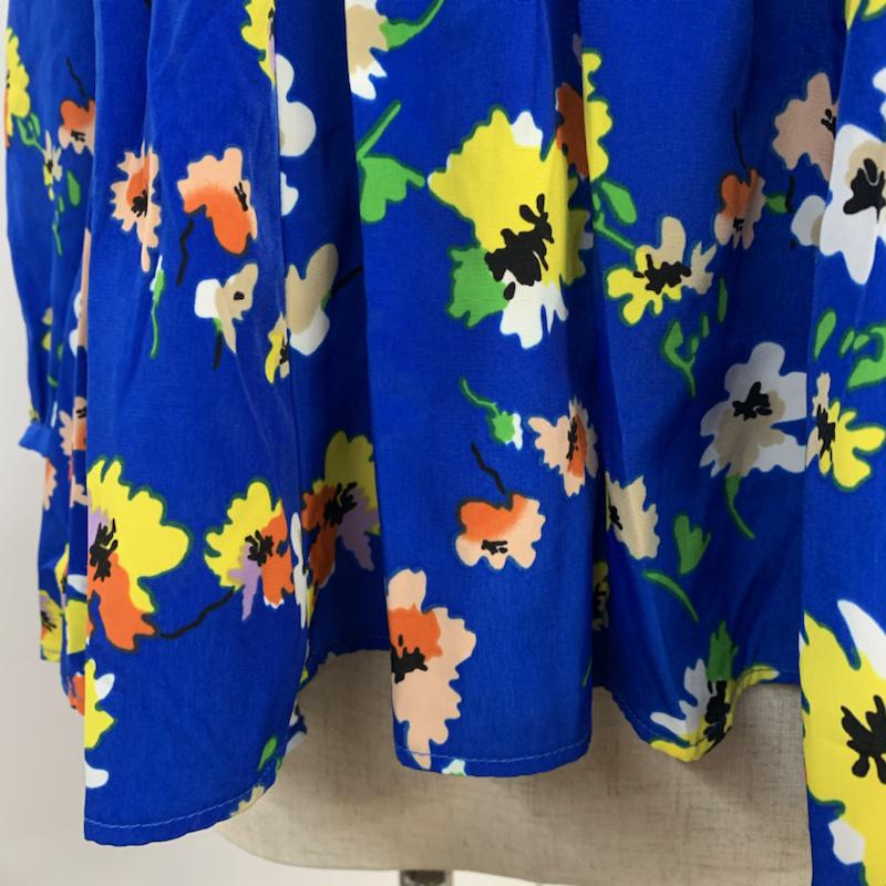 ローリーズファーム LOWRYS FARM カットソー 七分袖 花柄 ペプラム M 花柄 青 / ブルー /  レディース USED 古着 中古 10042422