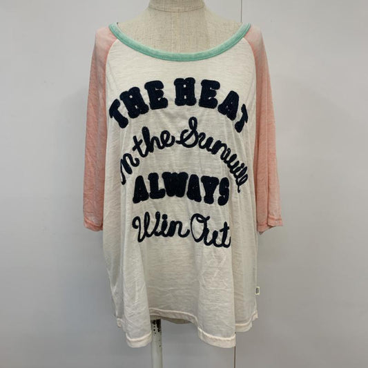 ビームス ハート BEAMS HEART Tシャツ 七分袖 ラグラン ドルマンスリーブ ロゴ ロゴ、文字 白 / ホワイト / X 桃 / ピンク /  レディース USED 古着 中古 10042427