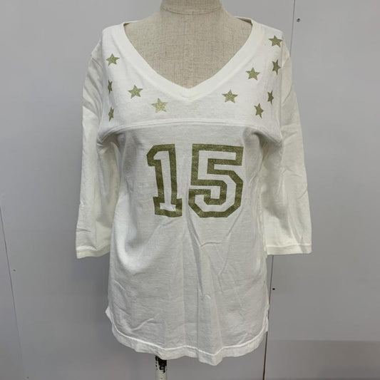 エックスガール X-girl Tシャツ 七分袖 Vネック 星柄 ロゴ 1 星 X  白 / ホワイト /  レディース USED 古着 中古 10042444