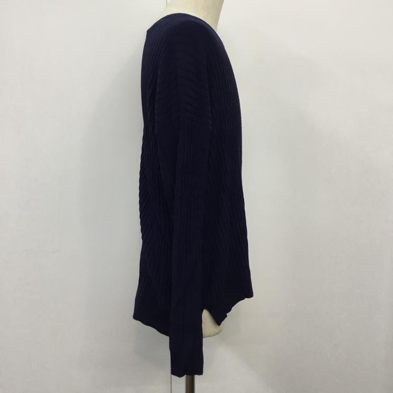 アイテムズ アーバンリサーチ ITEMS URBAN RESEARCH ニット、セーター 長袖 クルーネック 38 無地 紺 / ネイビー /  メンズ USED 古着 中古 10043069