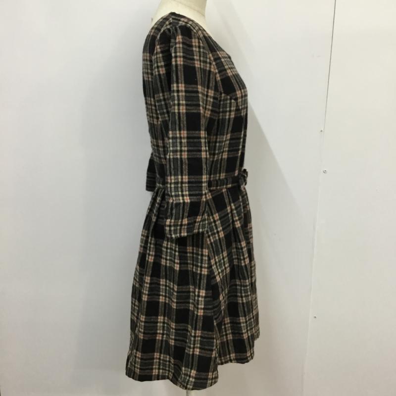 ダズリン dazzlin ワンピース ひざ丈スカート 七分袖 チェック M チェック 黒 / ブラック / X ベージュ / ベージュ / X 赤 / レッド /  レディース USED 古着 中古 10043274