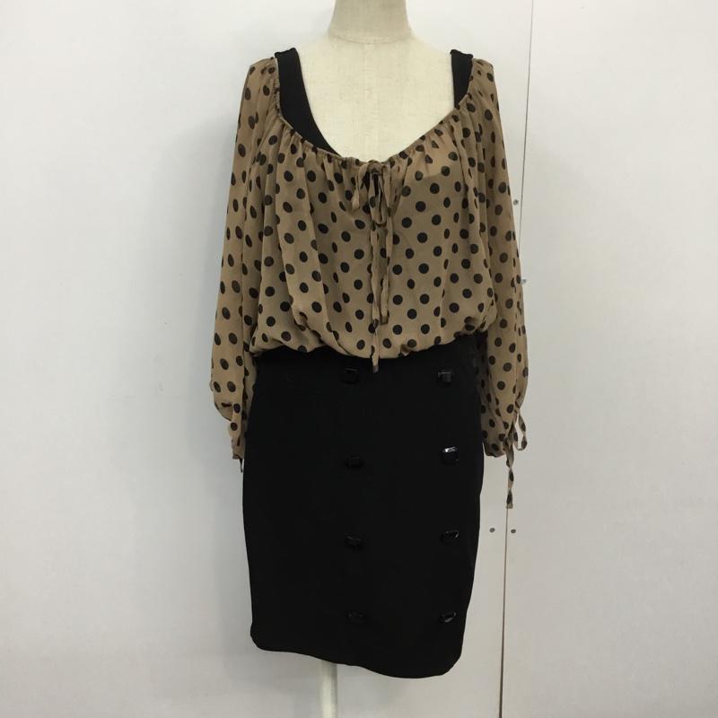 セシルマクビー CECIL McBEE ワンピース ミニスカート ドット 水玉 七分丈 M 無地 X ドット 黒 / ブラック / X 茶 / ブラウン /  レディース USED 古着 中古 10045194