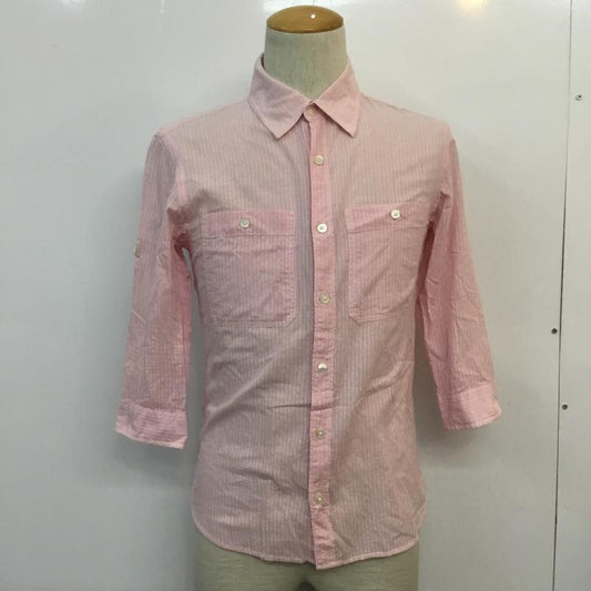ラウンジリザード LOUNGE LIZARD シャツ、ブラウス 七分袖 1 ストライプ 白 / ホワイト / X 桃 / ピンク /  メンズ USED 古着 中古 10047550