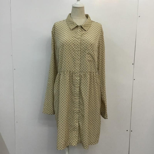 ローリーズファーム LOWRYS FARM ワンピース ミニスカート 水玉 シャツ 前開き FREE ドット 黒 / ブラック / X ベージュ / ベージュ /  レディース USED 古着 中古 10048299