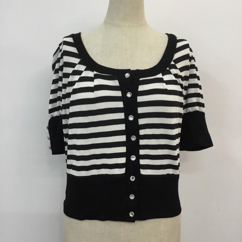 セシルマクビー CECIL McBEE カーディガン 半袖 ボーダー ショート丈 ボーダー柄 黒 / ブラック / X 灰 / グレー /  レディース USED 古着 中古 10049153