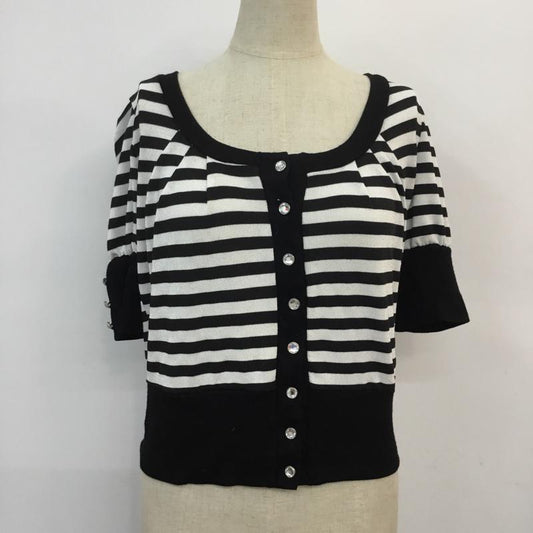 セシルマクビー CECIL McBEE カーディガン 半袖 ボーダー ショート丈 ボーダー柄 黒 / ブラック / X 灰 / グレー /  レディース USED 古着 中古 10049153