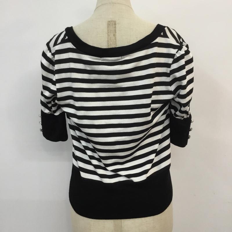 セシルマクビー CECIL McBEE カーディガン 半袖 ボーダー ショート丈 ボーダー柄 黒 / ブラック / X 灰 / グレー /  レディース USED 古着 中古 10049153