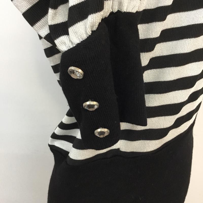 セシルマクビー CECIL McBEE カーディガン 半袖 ボーダー ショート丈 ボーダー柄 黒 / ブラック / X 灰 / グレー /  レディース USED 古着 中古 10049153