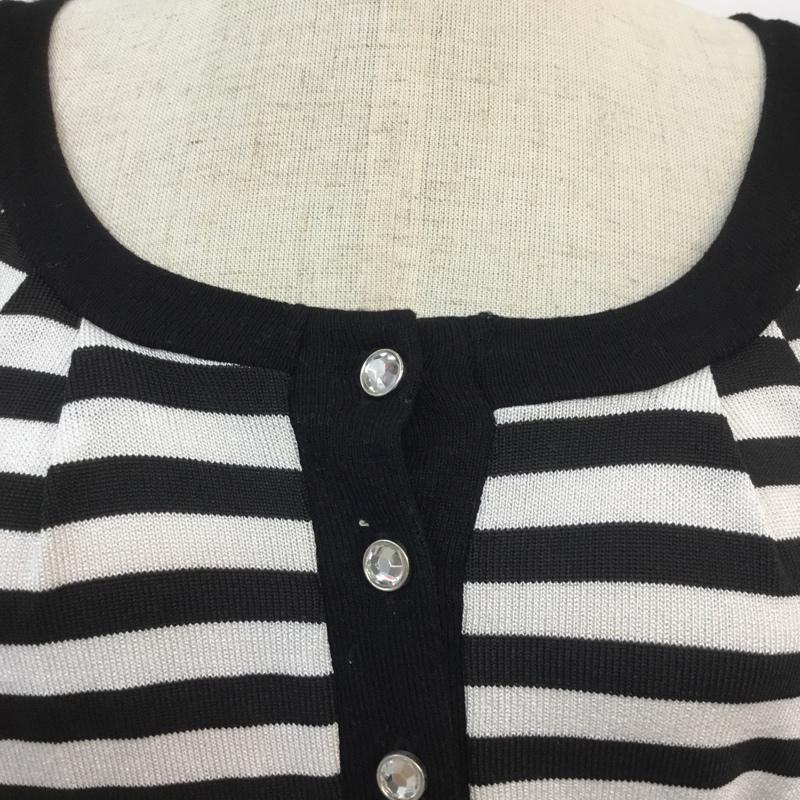 セシルマクビー CECIL McBEE カーディガン 半袖 ボーダー ショート丈 ボーダー柄 黒 / ブラック / X 灰 / グレー /  レディース USED 古着 中古 10049153