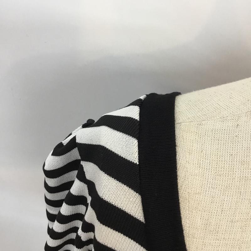 セシルマクビー CECIL McBEE カーディガン 半袖 ボーダー ショート丈 ボーダー柄 黒 / ブラック / X 灰 / グレー /  レディース USED 古着 中古 10049153