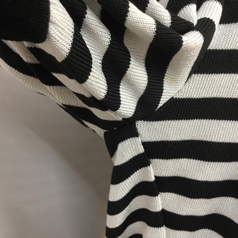 セシルマクビー CECIL McBEE カーディガン 半袖 ボーダー ショート丈 ボーダー柄 黒 / ブラック / X 灰 / グレー /  レディース USED 古着 中古 10049153
