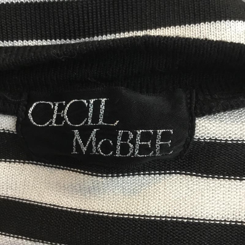 セシルマクビー CECIL McBEE カーディガン 半袖 ボーダー ショート丈 ボーダー柄 黒 / ブラック / X 灰 / グレー /  レディース USED 古着 中古 10049153