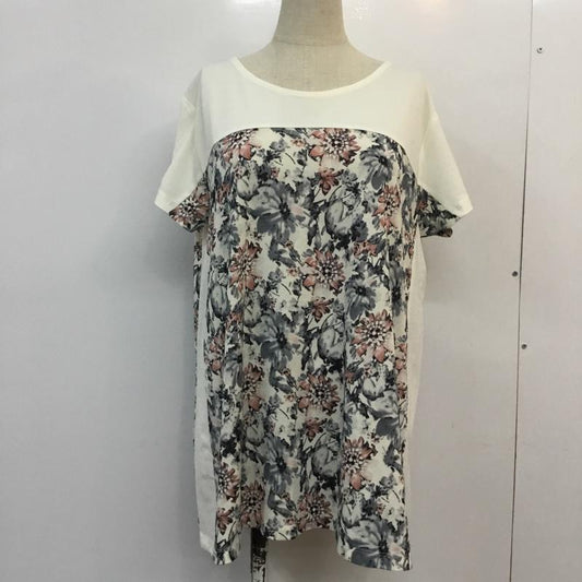 エル ELLE カットソー 半袖 花柄 チュニック Tシャツ 38 花柄 白 / ホワイト / X 桃 / ピンク / X 紺 / ネイビー /  レディース USED 古着 中古 10049193
