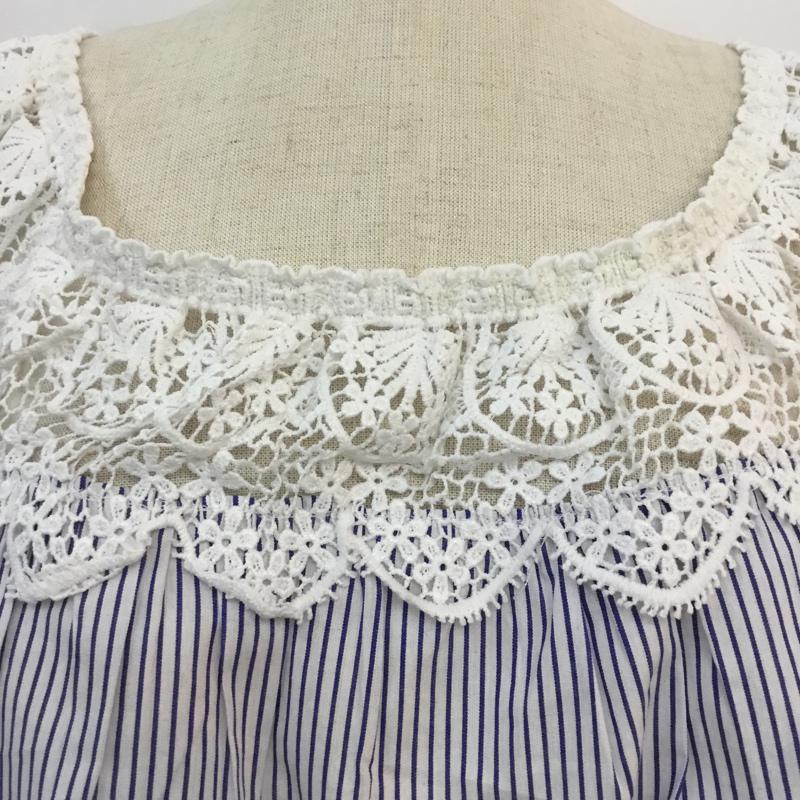 フォーエバー２１ FOREVER21 カットソー 半袖 L ストライプ 白 / ホワイト / X 青 / ブルー /  レディース USED 古着 中古 10049229