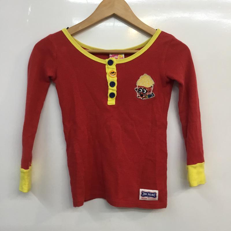 ジャム JAM カットソー 長袖 ワッフル地 ポップコーン ワッペン キッズ 120cm 120cm ワンポイント 赤 / レッド / X 黄 / イエロー /  レディース USED 古着 中古 10049434
