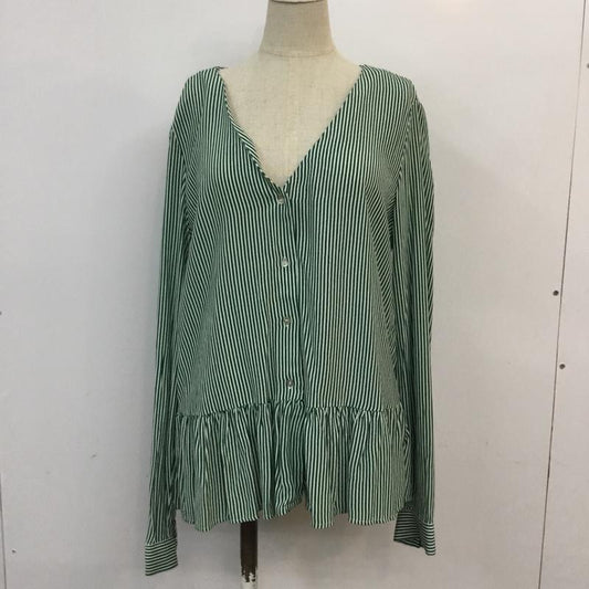 ザラ ZARA シャツ、ブラウス 長袖 M ストライプ 白 / ホワイト / X 緑 / グリーン /  レディース USED 古着 中古 10056161
