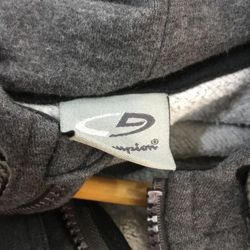 チャンピオン Champion パーカー 長袖 裏起毛 ジップアップ L ワンポイント ダークグレー / ダークグレー /  メンズ USED 古着 中古 10058553