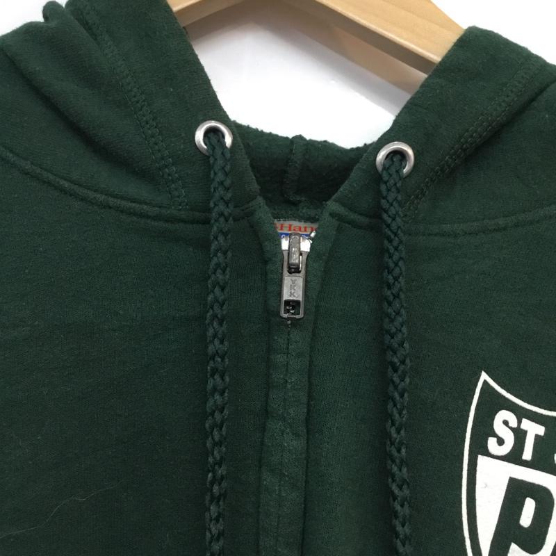 ヘインズ HANES パーカー 長袖 ジップアップ ロゴ M プリント 緑 / グリーン /  メンズ USED 古着 中古 10058555