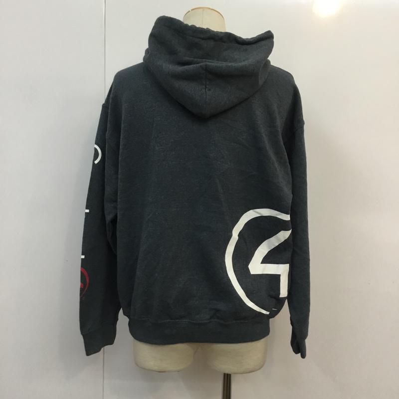 ギルダン GILDAN パーカー 長袖 フーディー スウェット スリーブロゴ 裏起毛 M ロゴ、文字 ダークグレー / ダークグレー /  メンズ USED 古着 中古 10059032