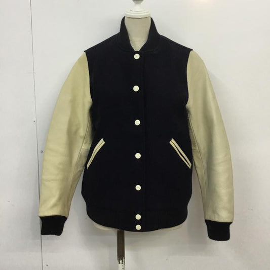 フリークスストア FREAK'S STORE ジャケット、上着 ジャンパー、ブルゾン 153-3501 スタジャン レザー切替 S 無地 紺 / ネイビー / X アイボリー / アイボリー /  レディース USED 古着 中古 10061451
