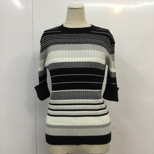 アズールバイマウジー AZUL BY MOUSSY ニット、セーター 半袖 TURN BACK HALF SLEEVE KNIT 250DSS70-073C S ボーダー柄 白 / ホワイト / X 黒 / ブラック / X 灰 / グレー /  レディース USED 古着 中古 10061703