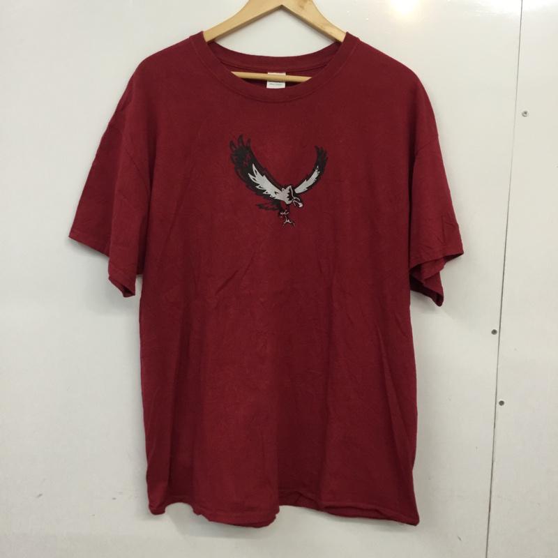 ギルダン GILDAN Tシャツ 半袖 クルーネック バックプリント XL プリント えんじ / ワインレッド /  メンズ USED 古着 中古 10061767