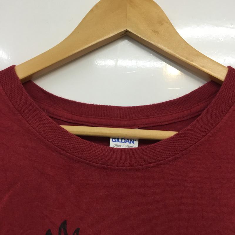 ギルダン GILDAN Tシャツ 半袖 クルーネック バックプリント XL プリント えんじ / ワインレッド /  メンズ USED 古着 中古 10061767