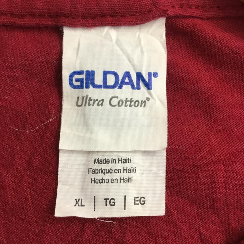 ギルダン GILDAN Tシャツ 半袖 クルーネック バックプリント XL プリント えんじ / ワインレッド /  メンズ USED 古着 中古 10061767