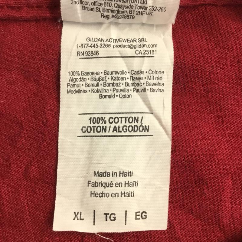ギルダン GILDAN Tシャツ 半袖 クルーネック バックプリント XL プリント えんじ / ワインレッド /  メンズ USED 古着 中古 10061767
