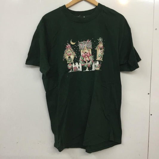古着 USED Tシャツ 半袖 クルーネック クリスマス リース 雪 プリント 緑 / グリーン /  メンズ USED 古着 中古 10063257
